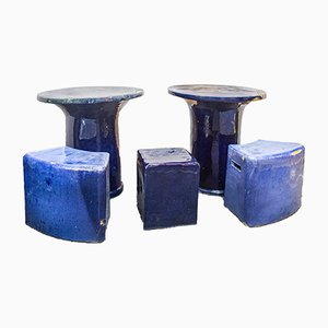 Glazed Ceramic Model Inout Stools & Tables by Paola Navone for Gervasoni 1882, France, 1980s, Set of 5