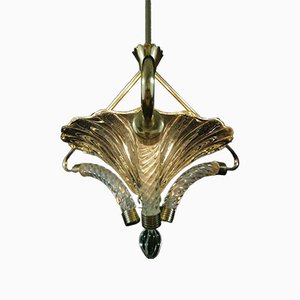 Large Cup Chandelier with 3 Torchon Glass Arms from Barovier & Toso, 1930s