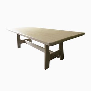 Large Mid-Century Limed Solid Oak Dining or Refectory Table