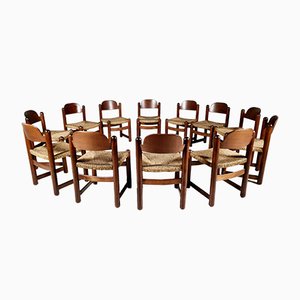 Oak and Cane Dining Chairs, France, 1960s, Set of 6