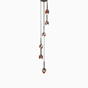 Cascade Fixture with Six Chrome and Orange Pendants in Raak Style, 1970s