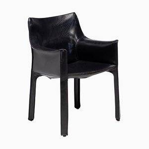 Schwarzer Ledersessel von Mario Bellini für Cassina, 1970er