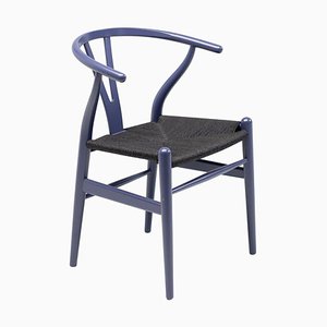 Chaise CH24 Wishbone Violette avec Assise en Corde de Papier Noire par Hans Wegner pour Carl Hansen