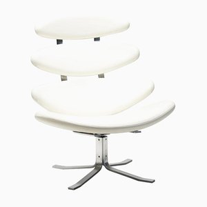 White Leather EJ5 Corona Chair by Poul Volther