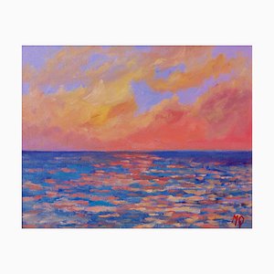 Michael Quirke, Sunset from Porthmeor Beach, St Ives, anni '90, acrilico su tela, con cornice