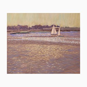 William Innes, Light on the Water, 1950, Paper & Oil Pastel, Framed