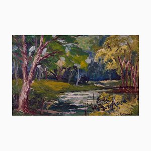 Leonard Richmond, Woodland River, 1950, Paysage à l'Huile de Forêt