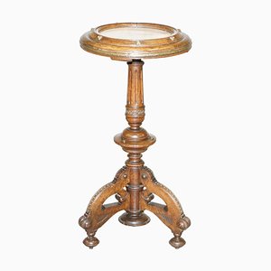 Gothic English Oak Marble & Bronze Side Table