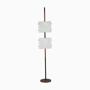 Lampadaire Scandinave en Acier Laqué Noir et Teck avec 2 Diffuseurs Granit en Verre Acrylique, 1960s