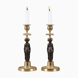 Charles X Kerzenständer aus patinierter und vergoldeter Bronze