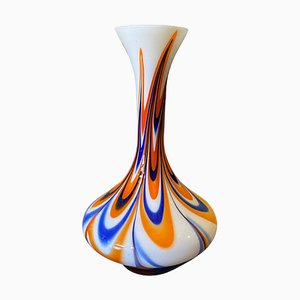 Mid-Century Modern Vase aus Opalglas in Orange & Blau von Carlo Moretti, 1970er