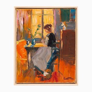 Junge Frau in Morgensonne, Öl auf Leinwand