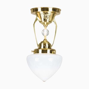 Art Deco Deckenlampe mit Schirm aus Opalglas, 1920er