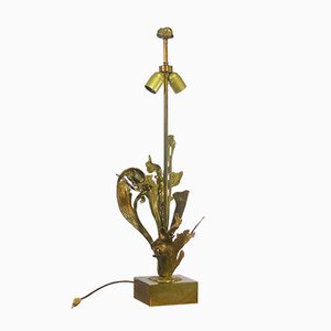 Lampe de Bureau en Bronze Doré avec Feuillage, 1970