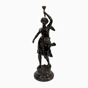 Bronze Woman with Torch by Rousseau, Late 19th Century