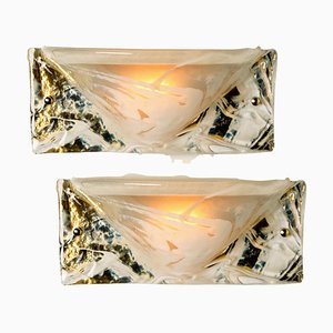 Murano Brass and Glass Wall Lights from Hillebrand, 1975, Set of 2