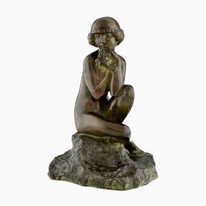 Maxime Real Del Sarte, Art Deco Sculpture, Seated Nude with Flowers, France, 1920s, Bronze