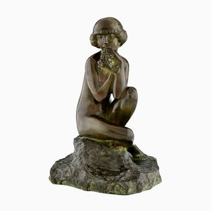 Maxime Real Del Sarte, Sculpture Art Déco, Nu Assis avec Fleurs, France, 1920s, Bronze