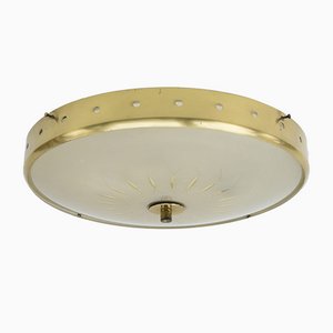 Brass and Glass Ceiling Lamp, Italy, 1950s