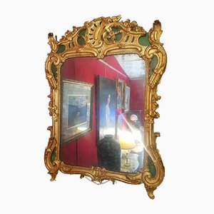 Miroir Rocaille Louis XV en Bois Doré et Laqué Vert, 18ème Siècle