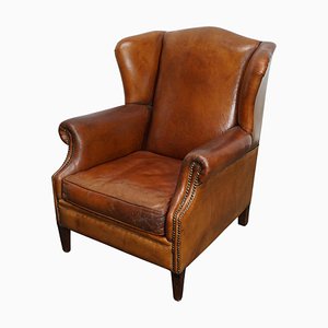 Dutch Cognac Colored Leather Wingback Club Chair