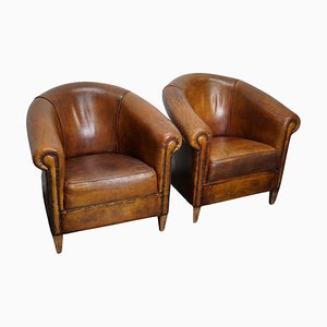 Fauteuils Club en Cuir Couleur Cognac, Pays-Bas, Set de 2