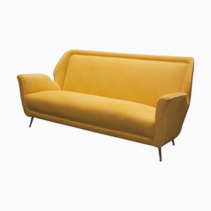 Canapé Mid-Century Moderne en Velours Jaune, Italie, 1950