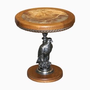 Table d'Appoint Aigle Plaquée Argent avec Plateau en Marbre