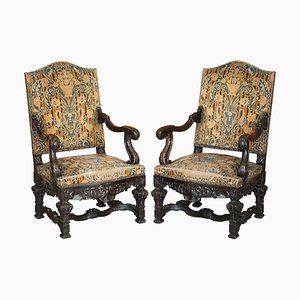 Fauteuils Trône en Noyer Sculpté à la Main, Italie, 1860s, Set de 2