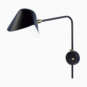 Black Anthony Wall Lamp White Round Fixation Box by Serge Mouille