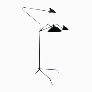 Lámpara de pie con tres brazos giratorios en negro de Serge Mouille