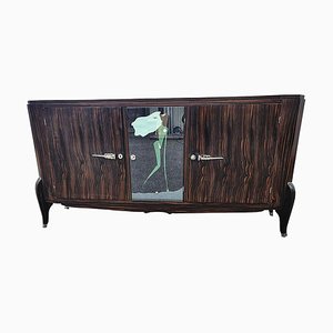 Credenza Art Deco in Macassar con specchio dipinto, Francia, anni '20