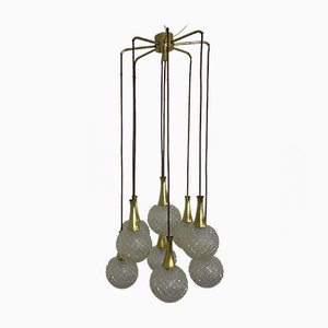 German Glass & Brass Cascade Ceiling Lamp, 1960s