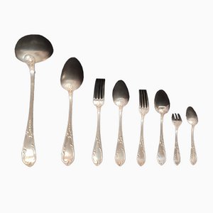 Louis XV Style Cutlery in Silver Metal, Set of 74