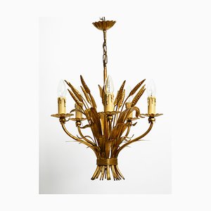 Gilded Metal 5-Arm Chandelier by Hans Kögl, 1970s