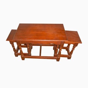 Beech Coffee Table with Stools, Set of 3