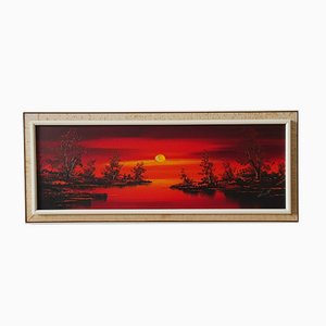 Sunset Landscape, 1960s, Oil on Canvas, Framed