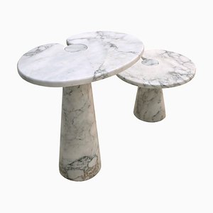 Italian Arabesque Carrara Marble Eros Side Tables by Angelo Mangiarotti, Set of 2