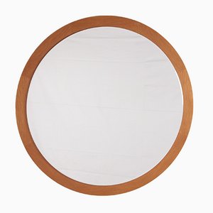 Large Round Light Wooden Wall Mirror, 1960s