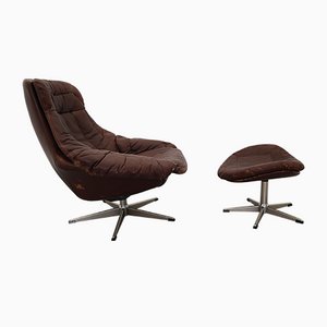 Swivel Armchair and Stool by H. W. Klein for Bramin, 1970s, Set of 2
