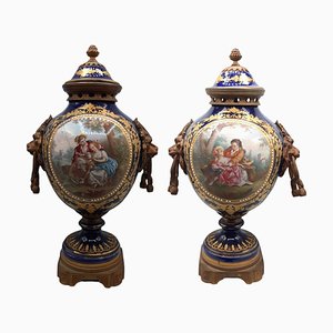 Bronze Mounted and Cobalt Porcelain Vases in the Style of Sèvres, Set of 2