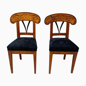Set of Pair of Biedermeier Shovel Chairs, Walnut, Ink Painting, South Germany, 1830s