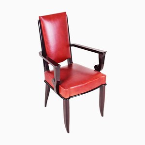 Art Deco Red Leather Armchair by Jules Leleu, France, 1920s
