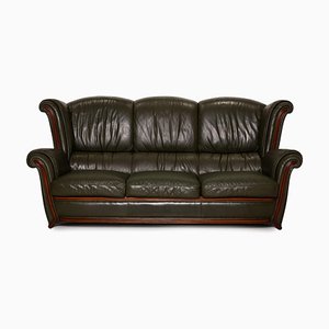Dark Green Leather 3-Seat Sofa from Nieri