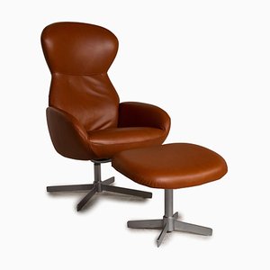 Brown Leather Athena Relax Armchair with Stool from BoConcept