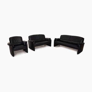 Dark Blue Leather DS 320 2-Seat Sofas and Armchair from De Sede, Set of 3