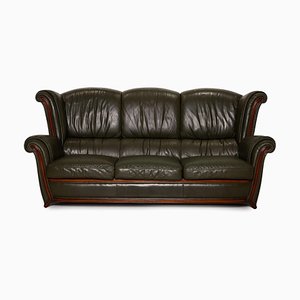 Dark Green Leather 3-Seat and 2-Seat Sofa from Nieri, Set of 2