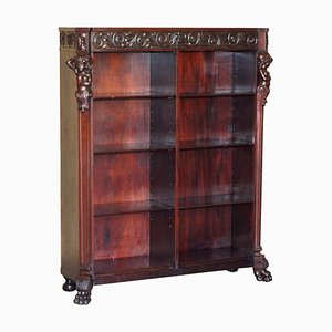 Hand Carved Bookcase in Hardwood with Herm Statues, 1900s
