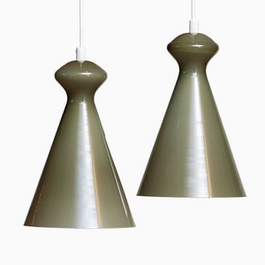 Lampade a sospensione in vetro verde oliva di Maria Lindeman per Idman Oy, Finlandia, 1950