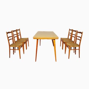 Table, Chairs & Sideboard in Wood, 1940s, Set of 9